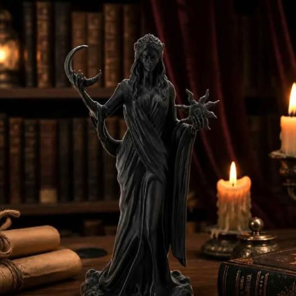 Dark Goddess Statue with Moon and Sun